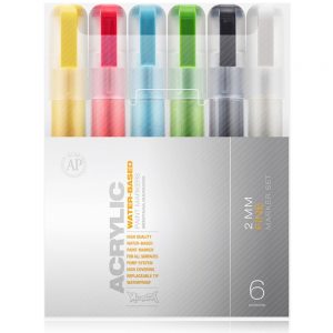 montana akrilinių markerių rinkinys komplektas akriliniai dažų markeriai flomasteriai žymekliai vandens pagrindu piešimui spalvoti 2mm 6 spalvos
