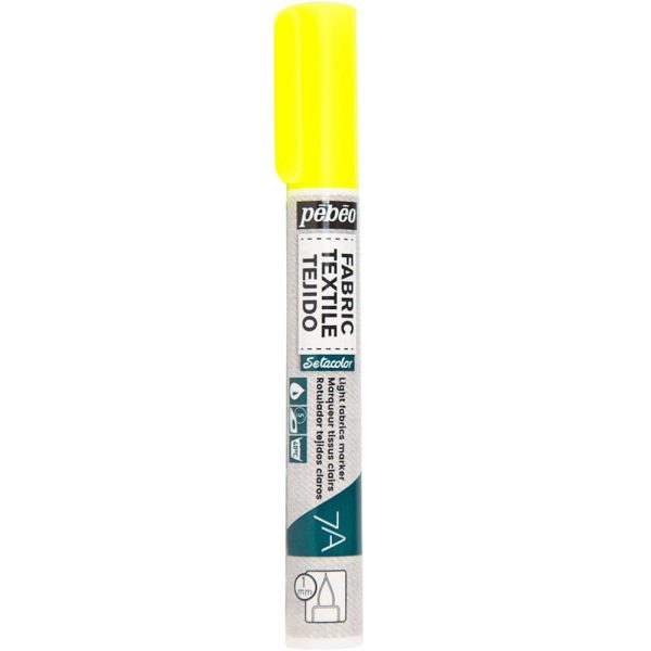 markeris tekstilei pebeo 7a light fabric marker 1mm tekstilės markeris fluorescencinis geltonas tekstilinis markeris