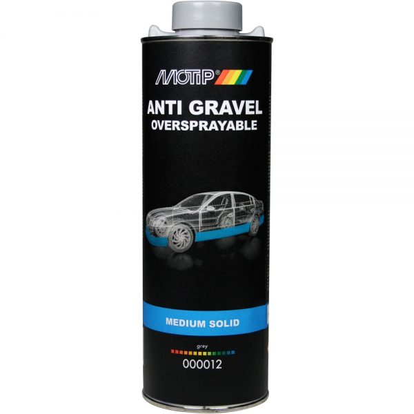 antikorozinės dangos automobiliams dugnui ir kėbului uždažoma purškiama pilka motip anti gravel oversprayable 1000ml 000012